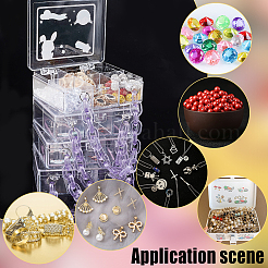 ポリスチレンプラスチックビーズ容器4個  ミディアム パープル チェーンと 6 グリッド  ジュエリービーズ用小さなアクセサリー  バッグの形  透明  10.2x10.5x3.15cm&nbsp;CON-PH0002-77