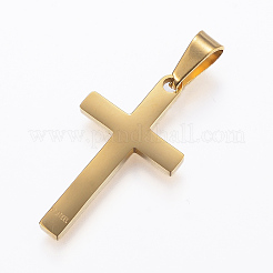 304ステンレスペンダントイオンプレーティング(IP)  クロス  ゴールドカラー  28x15.5x1.9mm  穴：8x5mm&nbsp;LS-STAS-H389-13G