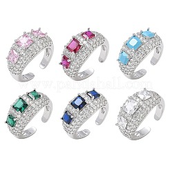Brass Micro Pave Cubic Zirconia Cuff Open Rings for Women&nbsp;RJEW-L343-13P
