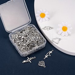 100個5スタイルチベットスタイル亜鉛合金リンクコネクター  バレンタインデー  ハート＆ハートビート  アンティークシルバー  10~19x14.5~30.5x1.5~2.5mm  穴：1.2~2.5mm  20個/スタイル&nbsp;FIND-LS0001-40AS