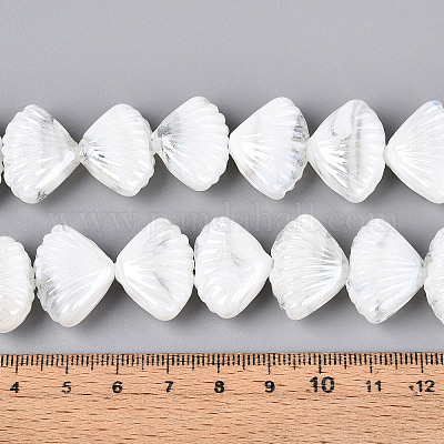 手作りランプワークビーズ  シェル形状  パールカラーの  ホワイト  15.5~17.5x22~23.5x9.5~11mm  穴：1.5~2.5mm&nbsp;LAMP-N033-01H-1