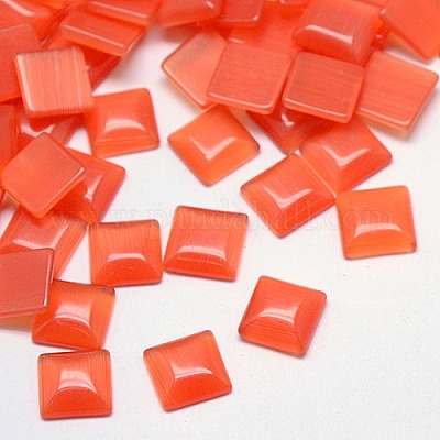 キャッツアイカボション  正方形  サンゴ  10x10x2.5mm&nbsp;CE-J006-10x10mm-01-1