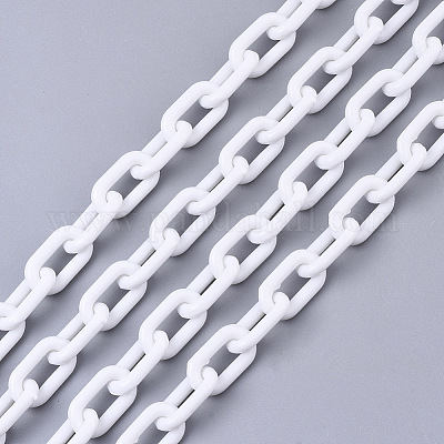 不透明なアクリルアズキチェーン  オーバル  ホワイト  13x8x2mm  19.68インチ（50cm）/連&nbsp;SACR-N010-002L-1