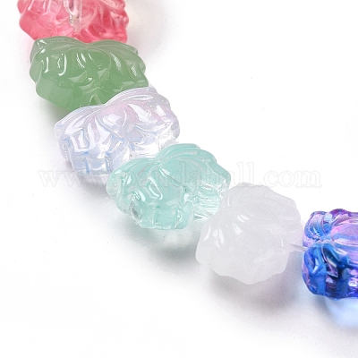 透明ガラスビーズ連売り  蓮  カラフル  10x14x7mm  穴：0.8mm  約38個/連  14.17インチ（36cm）&nbsp;GLAA-F114-01A-1