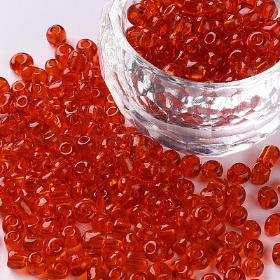 ガラスシードビーズ  トランスペアレント  ラウンド  レッド  6/0  4mm  穴：1.5mm  約300粒/30g&nbsp;X2-SEED-A004-4mm-5-1