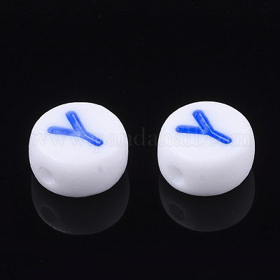 初期のアクリルビーズ  水平穴  フラットラウンド  ミックスカラー  文字.y  7x3.5~4mm  穴：1.2mm  約370個/50g&nbsp;X-OACR-E001-20Y-1