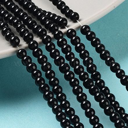 ベーキングペイント、ガラスパールビーズの連 パールカラーの ラウンド ブラック 3~4mm 穴:0.5mm 約195個/連 23.6インチ HY-Q003-3mm-80-1