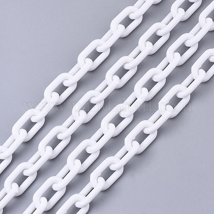 不透明なアクリルアズキチェーン  オーバル  ホワイト  13x8x2mm  19.68インチ（50cm）/連&nbsp;SACR-N010-002L-1