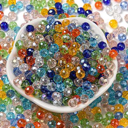 ガラスビーズ  多面カット  ロンデル  ミックスカラー  6x5mm  穴：1mm  約2360個/500g&nbsp;EGLA-A034-LM6mm-46-1