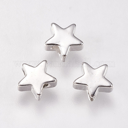 真鍮ビーズ  スター  プラチナ  6x6x2.5~3.3mm  穴：1mm&nbsp;KK-E735-27P-1