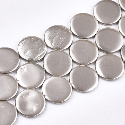 シェルパールビーズ連売り  スプレー塗装  フラットラウンド  銀  20x3mm  穴：1mm  約20個/連  15.9インチ&nbsp;SSHEL-T007-22B-1