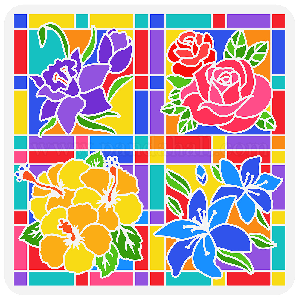 Magnolia Flowers Stencil 11.8x11.8inch Magnolia Plant Large Stencils Reusable Floral Decoration Stencil Plant Theme Flower Templates For Wall Fabric Tiles Floor Paper Furniture