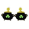 Saint Patrick's Day Sparkling Acrylic Dangle Stud Earrings, Clover, Black, 52x45.5mm