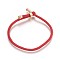 Cotton Cord Bracelets, with Brass Finding, Golden, Red, 8-1/2 inch(21.5cm)~9 inch(23cm)