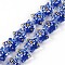 Transparent Glass Beads Strands, Hand Drawn Beads, with Enamel, Star with Sakura Pattern, Blue, 13x13.5x6~7mm, Hole: 1mm, about 33pcs/strand, 14.72 inch(37.4cm)