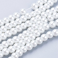 ジュエリーネックレスクラフト作りのための白いガラスパールラウンドゆるいビーズ  6mm  穴：1mm  約140個/連&nbsp;X-HY-6D-B01