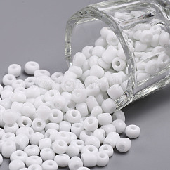 Glass Seed Beads, Opaque Colours Seed, Small Craft Beads for DIY Jewelry Making, Round, White, 6/0, 4mm, Hole:1.5mm, about 4500pcs/pound