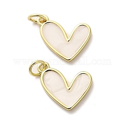 Brass Enamel Pendants, with Jump Ring, Heart Charm, Long-Lasting Plated, Cadmium Free & Lead Free, Rack Plating, Real 18K Gold Plated, White, 12.5x15.5x2mm, Hole: 3mm