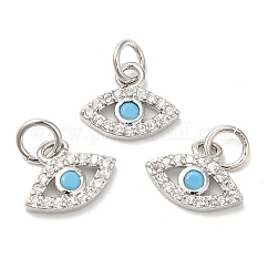 Eco-Friendly Brass Micro Pave Cubic Zirconia Charms, Lead Free & Cadmium Free, Eye, Platinum, 8x11x2mm, Hole: 1mm