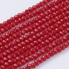 Imitation Jade Glass Beads Strands, Faceted, Rondelle, Red, 2.9~3.3x2~2.5mm, Hole: 0.5mm, about 135~140pcs/strand, 32~34cm