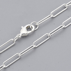 Brass Round Oval Paperclip Chain Necklace Making, with Lobster Claw Clasps, Silver, 24.4 inch(62cm), Link: 12x3.5x0.8mm