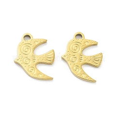 Ion Plating(IP) 316L Surgical Stainless Steel Pendants, Nickel Free, Bird Charm, Real 18K Gold Plated, 15x12.5x1.5mm, Hole: 1.6mm