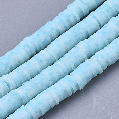 Handmade Polymer Clay Bead Strands, Heishi Beads, for DIY Jewelry Crafts Supplies, Disc/Flat Round, Light Sky Blue, 6x0.5~1mm, Hole: 2mm, about 320~450pcs/strand, 15.35 inch~16.92 inch(39~43cm)