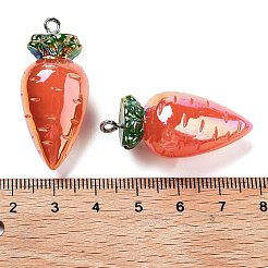 Abカラーレジンペンダント  プラチナメッキの鉄製ループ付き野菜チャーム  ニンジン  34~37x15~16mm  穴：2mm&nbsp;LS-RESI-C051-03A-P