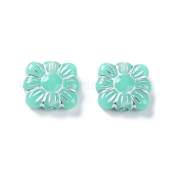 不透明なアクリルビーズ  ライン入り  花模様の正方形  アクアマリン  9.5~10x10.5~11x3.5mm  穴：1.6mm  約1990個/500g&nbsp;OACR-G016-26H