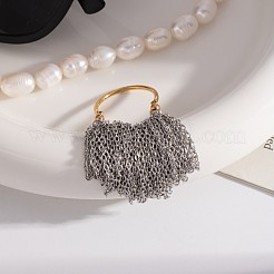 女性用304ステンレススチールチェーンタッセル指輪  ゴールデン·ステンレス鋼色  内径：17.2mm&nbsp;JT9065