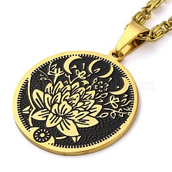 201 Stainless Steel Lunar Lotus Talisman Pendant Necklaces&nbsp;NJEW-S007-21G