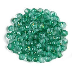 つや消しベーキングペイントガラスビーズ  黄金のグリッターパウダーで  ラウンド  ティール  8~8.5mm  穴：1.4~1.6mm  約406個/271g&nbsp;LS-DGLA-N005-8mm-09