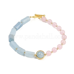 Natural Mixed Stone with Brass Round & Prism Beaded Bracelets for Women&nbsp;BJEW-G752-01G
