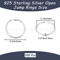 100 個 925 スターリングシルバーオープン丸カン  丸く切ったのこぎり  銀  24ゲージ  6x0.5mm  内径：5mm&nbsp;STER-CN0001-41