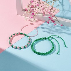 2本2色ピーチブロッサム編組コードブレスレット  女性のための友情幸運な調節可能なブレスレット  春の緑  内径：2-1/4インチ（5.6cm）〜4-1/4インチ（10.9cm）&nbsp;BJEW-JB07610-04