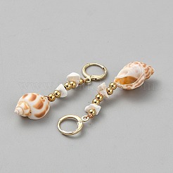合金シェル型フレンチフックピアス  天然なシェルと  宝石チップビーズ  ゴールドカラー  58x12mm&nbsp;EJEW-WH0004-194A