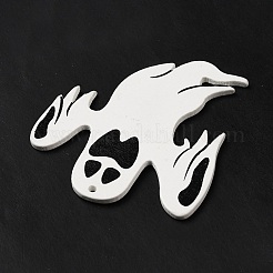 片面プリントウッドビッグペンダント  ハロウィンチャーム  ホワイト  ゴースト  64x58x3mm  穴：3mm&nbsp;WOOD-I010-13D