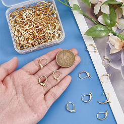 真鍮フレンチフックピアスのパーツ200個。  水平ループ付き  24KGP本金メッキ  15.6x10x2mm  穴：1.4mm  ピン：0.8mm&nbsp;KK-BBC0024-36G