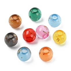 レジンヨーロピアンビーズ  金箔を施した丸い大きな穴のビーズ  ミックスカラー  10mm  穴：4mm&nbsp;RESI-CJC0022-10