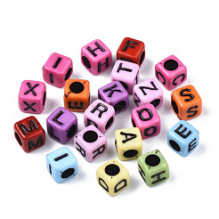 クラフトアクリルビーズ  キューブ  ミックスカラー  ランダムな混合文字  6x6x6mm  穴：3mm  約2995個/500g&nbsp;MACR-S272-87