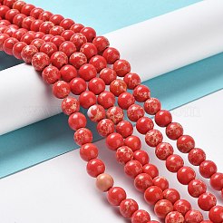 合成インペリアルジャスパービーズ連売り  染め  ラウンド  レッド  6mm  穴：0.8mm  約63個/連  14.76インチ（37.5cm）&nbsp;G-I199-35-6mm-D