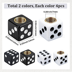 8色のダイスアクリルタイヤバルブステムキャップ2個  真鍮パーツ  ミックスカラー  14x14x14mm  穴：7mm  4個/カラー&nbsp;FIND-SP0005-33