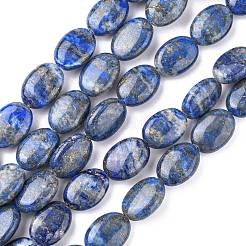 天然石ラピスラズリビーズ連売り  フラットオーバル  14x10x4~5mm  穴：0.7mm  約28~29個/連  15.35''~15.55'（39~39.5センチメートル）&nbsp;G-K311-01A-01
