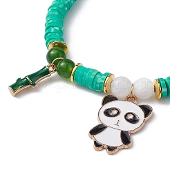 Polymer Clay Disc & Natural Malaysia Jade & TaiWan Jade Beaded Stretch Bracelet&nbsp;BJEW-JB09652-01