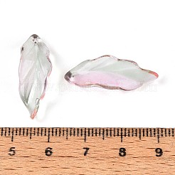 ベーキングペイント透明ガラスペンダント  葉  ツートン  ミスティローズ  26~26.5x9~9.5x6.5~7.5mm  穴：1.2~1.5mm  約917個/1000g&nbsp;DGLA-N014-02D