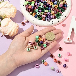 スプレー塗装アクリルヨーロピアンビーズ300個  大穴ビーズ  ストライプ付きロンデル  ミックスカラー  9.5x7.5mm  穴：4.5mm&nbsp;SACR-YW0001-94A