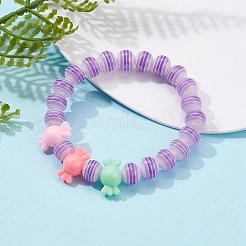 ストレッチキッズブレスレット  不透明キャンディーソリッドカラーアクリル＆透明ストライプレジンビーズ付き  ミックスカラー  内径：1-3/4インチ（4.5cm）&nbsp;BJEW-JB06309