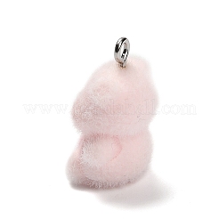 フロッキー不透明樹脂ペンダント  プラチナトーンの鉄ループ付き  豚  23x17x12mm  穴：2mm&nbsp;RESI-G112-03C