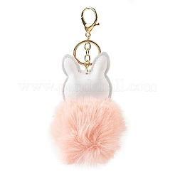 Imitation Rex Rabbit Fur Ball & PU Leather Fox Pendant Keychain&nbsp;KEYC-K018-04KCG-01