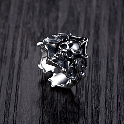 Alloy Pirate Skull Open Ring&nbsp;SKUL-PW0004-15